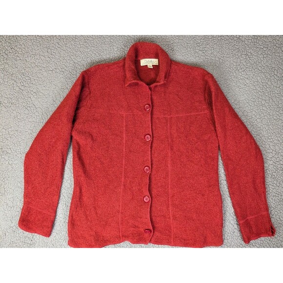 Cabela's Boiled Wool Cardigan Sweater Womens L Rust Red Button Up Pockets - Picture 2 of 11